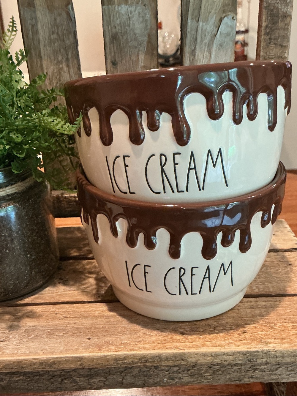 Rae Dunn ICE CREAM Bowls with Chocolate Drip - Set of 2